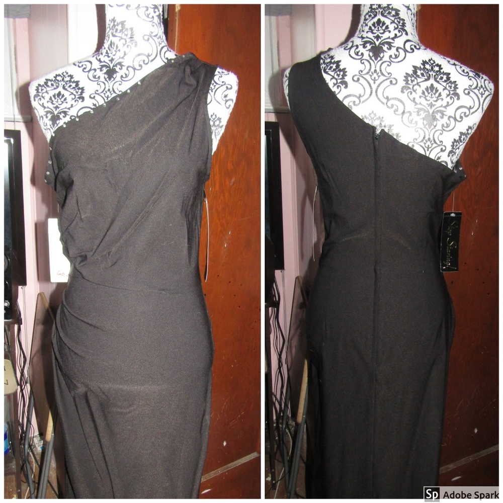 Black Bengaline One-Shoulder Cocktail Dress